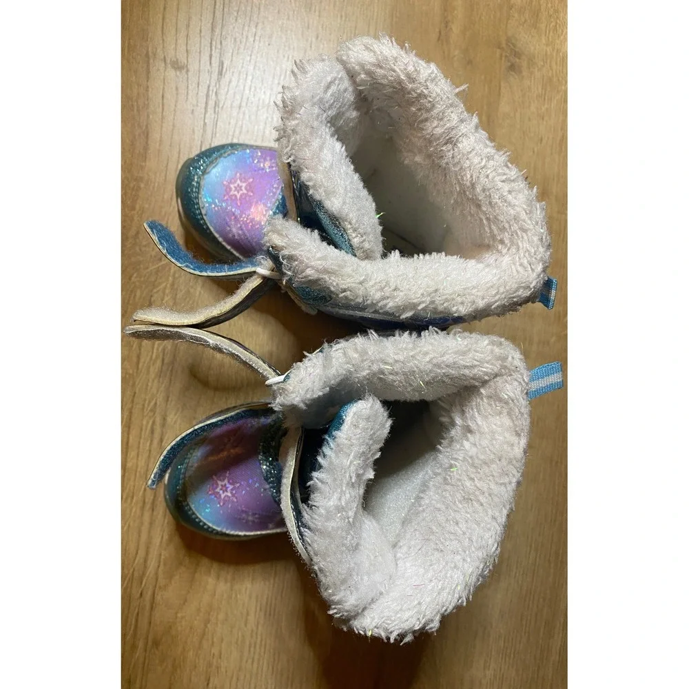 Disney Frozen 2 Elsa Anna Olaf Blue Glitter Winter Boots Kids Size 6